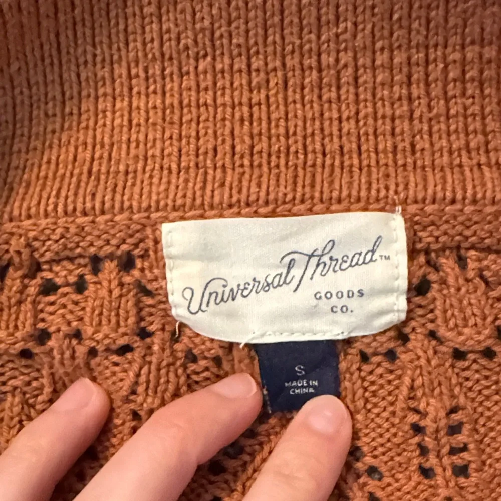 Universal Thread Rust Knit Polo Sweater with Cream Trim - retro, classic, crop - Picture 2 of 5